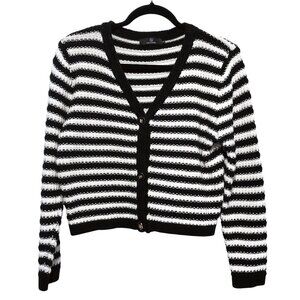 Lillusory White Black Striped V-neck Long Sleeve Sweater Top S